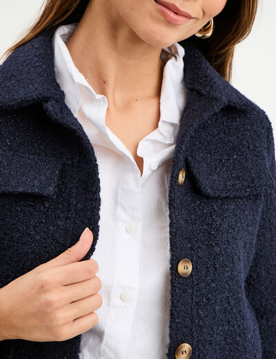 Veste bouclette boutonnée bleu marine femme