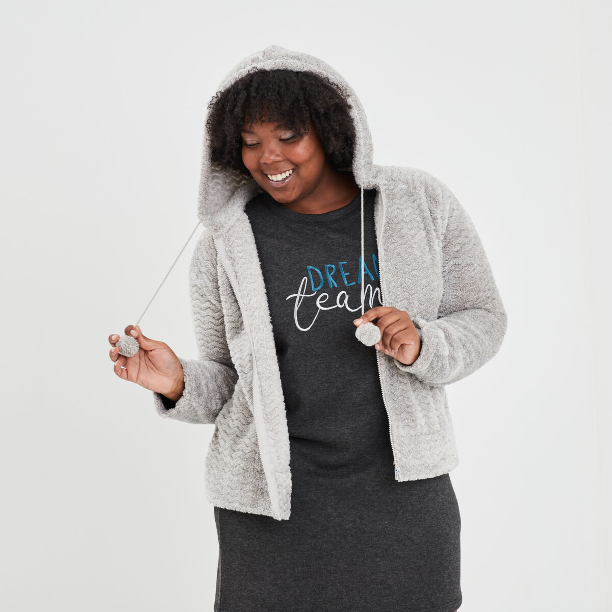 Veste de pyjama &agrave; capuche gris clair femme grande taille