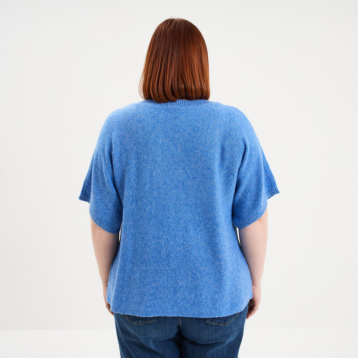 Pull manches courtes col rond bleu femme grande taille