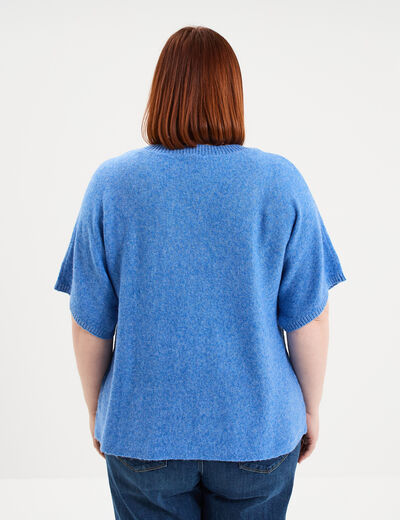 Pull manches courtes col rond bleu femme grande taille