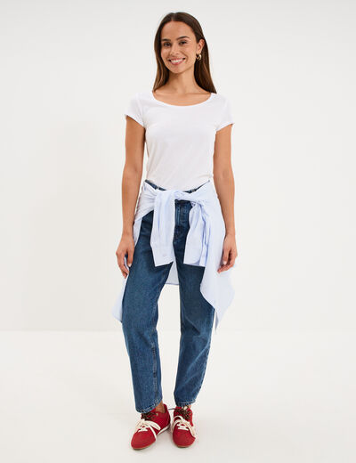 T-shirt coton col rond manches courtes blanc femme
