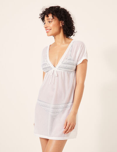 Robe de plage ajourée blanc femme