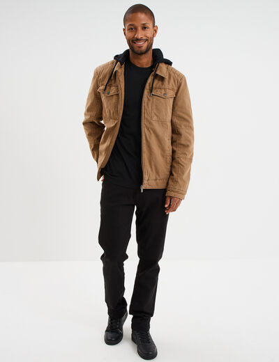Veste à capuche amovible coton Trappeur marron clair homme