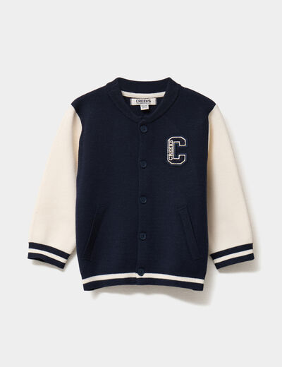 Gilet boutonné col teddy manches longues bleu marine bébé garçon