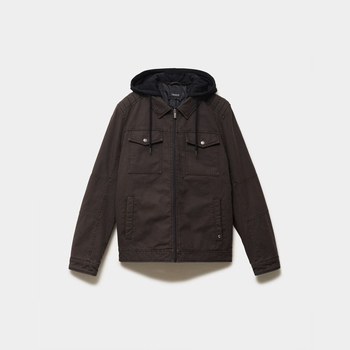 Veste doubl&eacute;e capuche amovible en coton marron fonc&eacute; homme