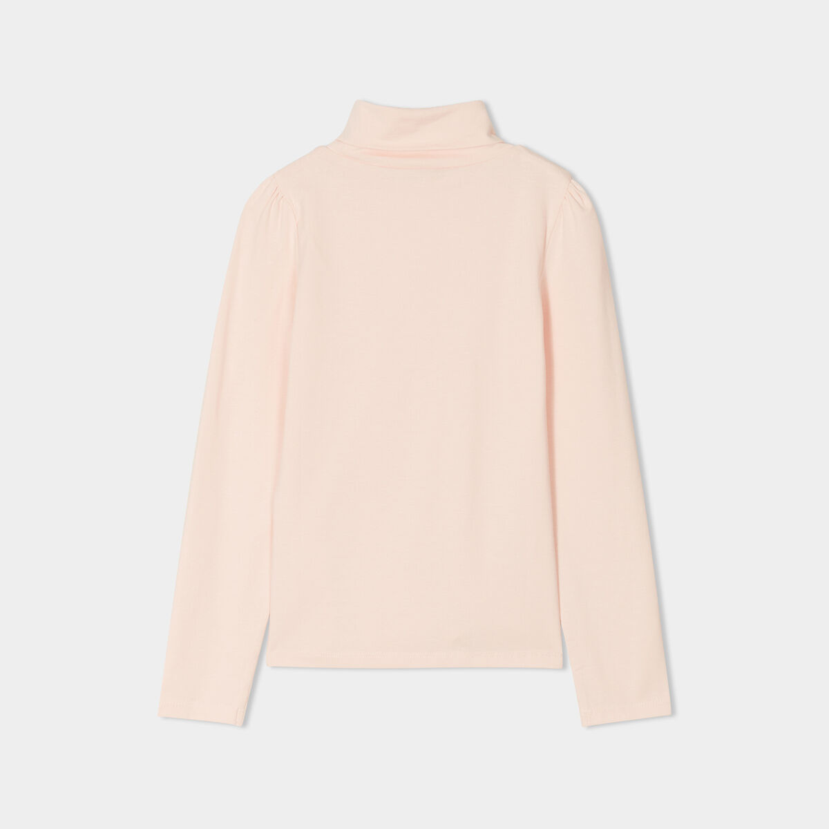 T-shirt col roul&eacute; manches longues coton rose clair fille