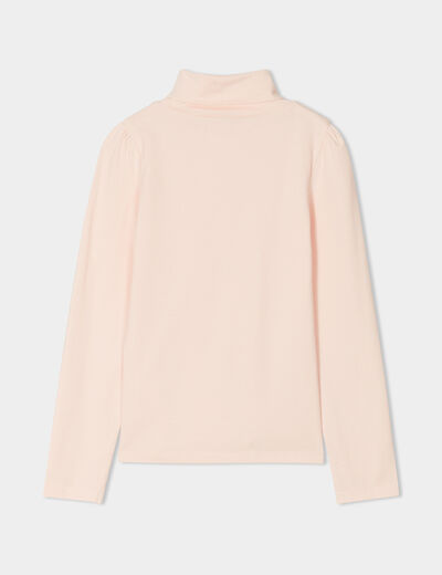 T-shirt col roul&eacute; manches longues coton rose clair fille