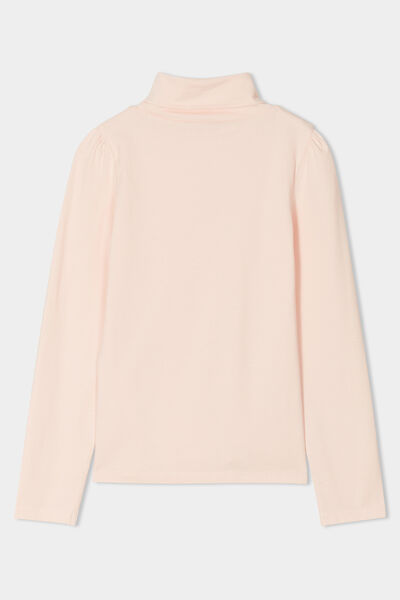 T-shirt col roul&eacute; manches longues coton rose clair fille