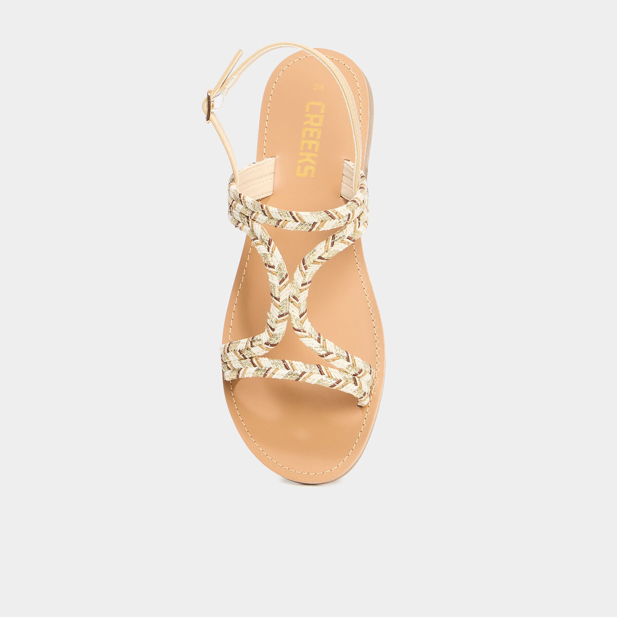 Sandales plates brides tress&eacute;es multicolore femme