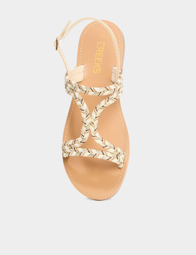 Sandales plates brides tress&eacute;es multicolore femme