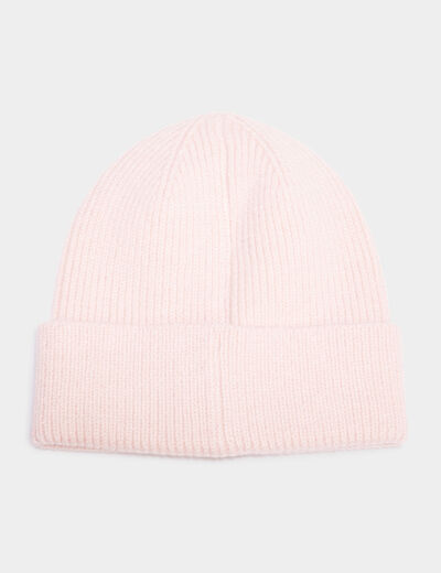 Bonnet tricoté avec bord à revers Creeks rose clair femme
