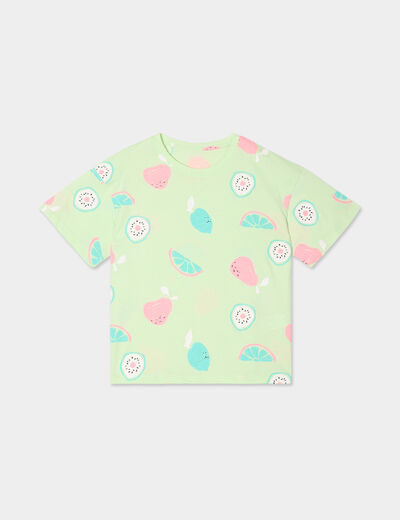 T-shirt col rond manches courtes coton vert anis fille