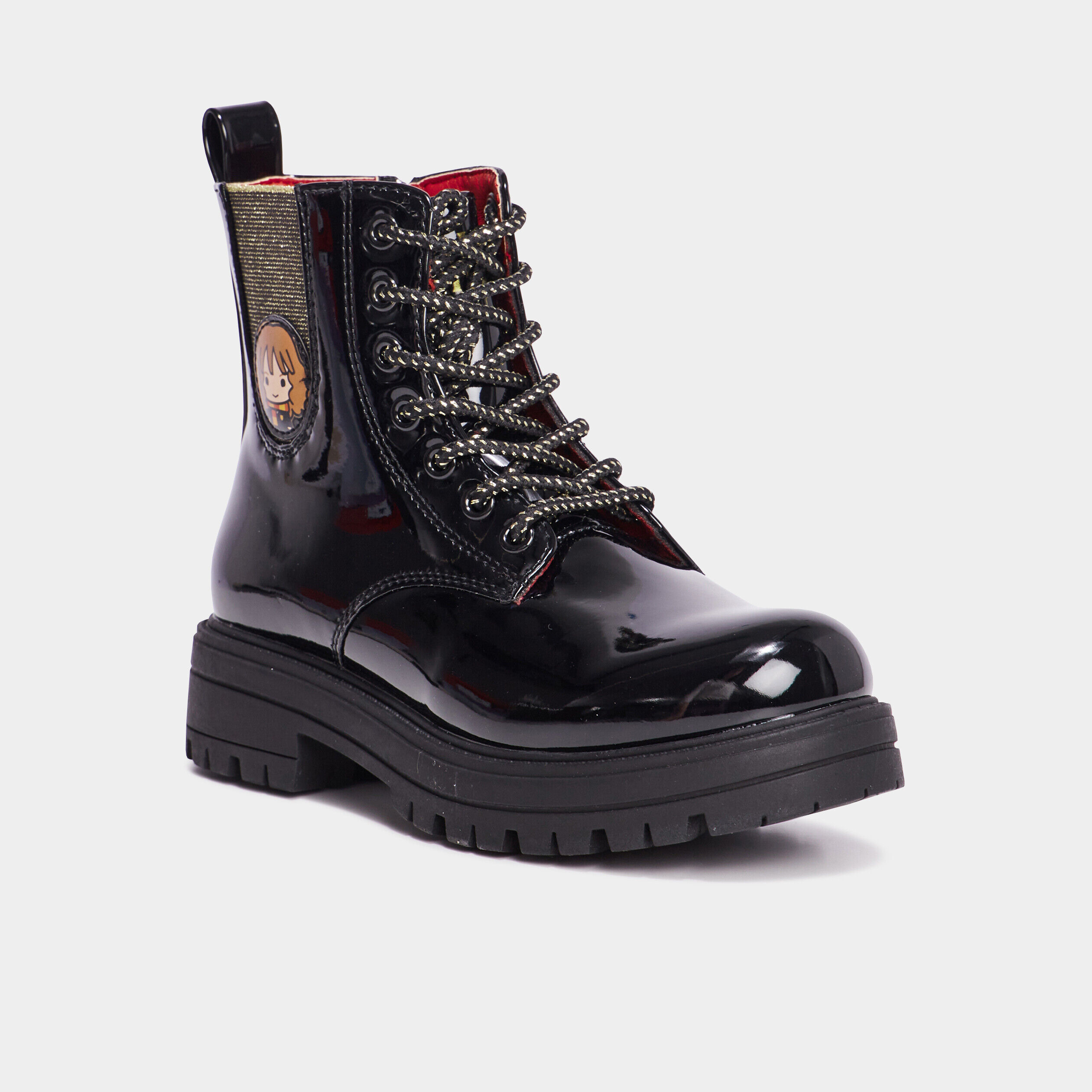 Bottines crantées vernies noir fille