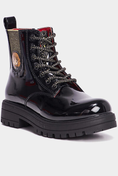 Bottines crantées vernies noir fille
