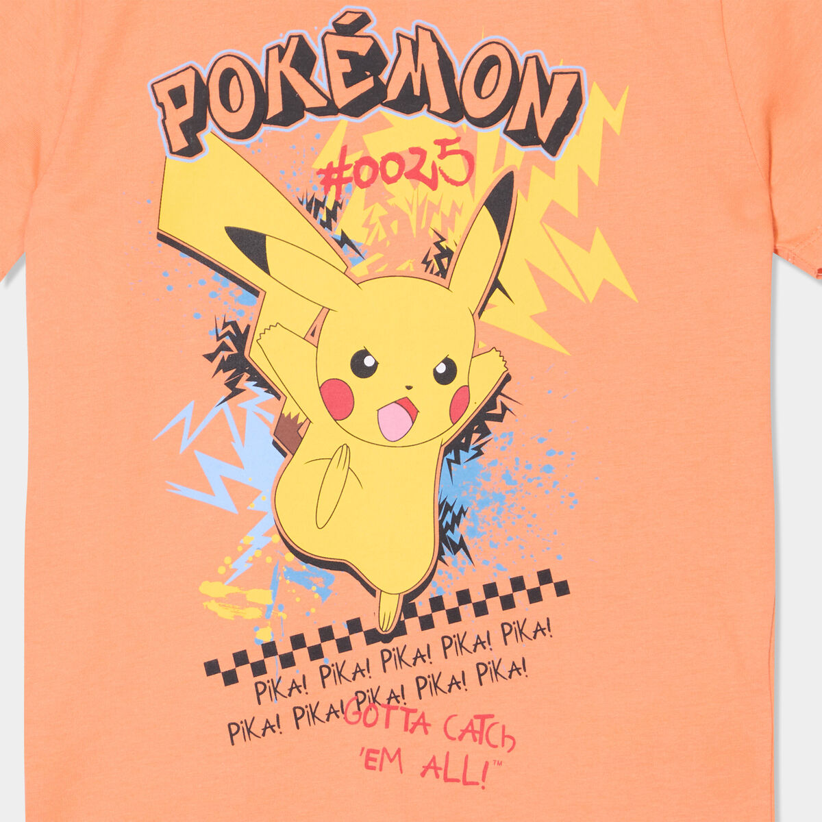 T-shirt coton manches courtes Pikachu orange fonc&eacute; gar&ccedil;on