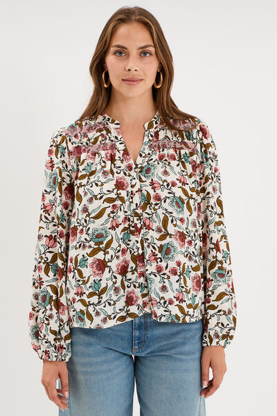 Chemise fluide &eacute;paules smock&eacute;es multicolore femme