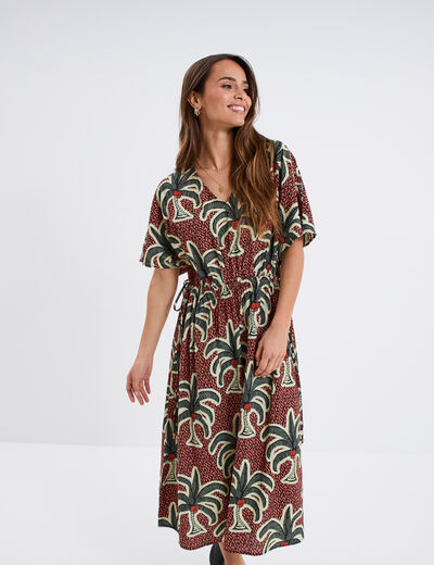 Robe midi cordons noués taille bordeaux femme