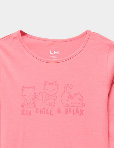 Ensemble pyjama pantalon t-shirt coton rose framboise fille