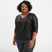 T-shirt sequins manches courtes noir femme grande taille
