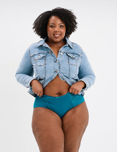 Shorty en coton bleu canard femme grande taille