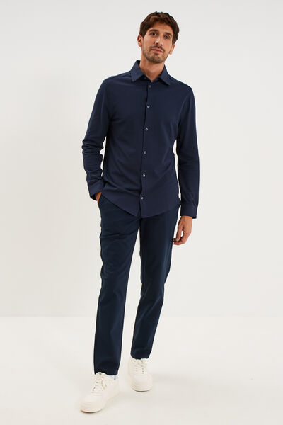 Chemise droite &agrave; manches longues bleu p&eacute;trole homme