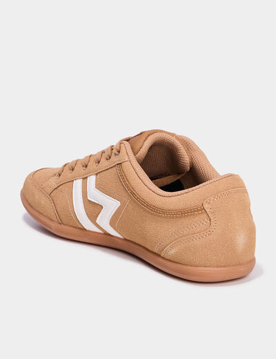 Tennis basses &agrave; lacets effet su&eacute;dine marron clair homme