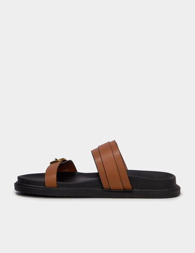 Mules doubles brides &agrave; boucles marron femme