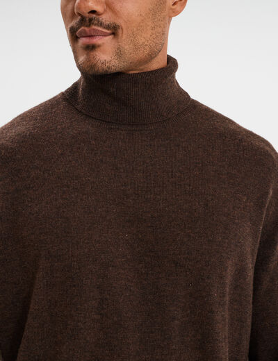 Pull col roul&eacute; manches longues marron fonc&eacute; homme