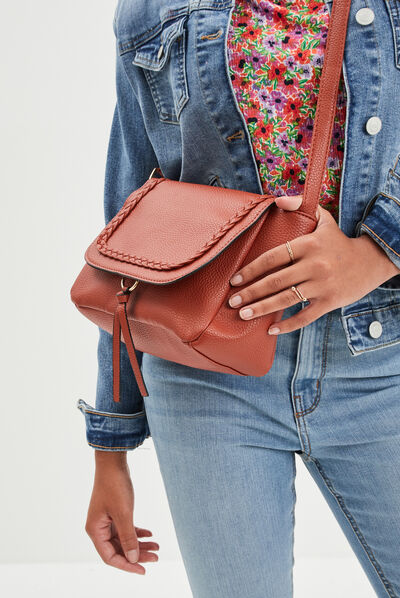 Sac bandoulière rabat avec détail tressé orange foncé femme