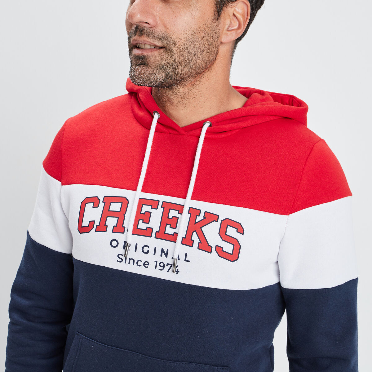 Sweat tricolor à capuche hoodie Creeks rouge homme
