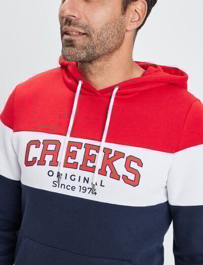 Sweat tricolor à capuche hoodie Creeks rouge homme