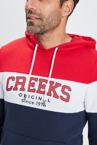Sweat tricolor &agrave; capuche hoodie Creeks rouge homme