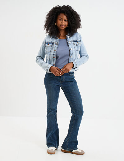 T-shirt coton col rond manches courtes bleu gris femme
