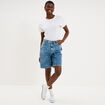 Short bermuda en jean large brod&eacute; denim double stone femme