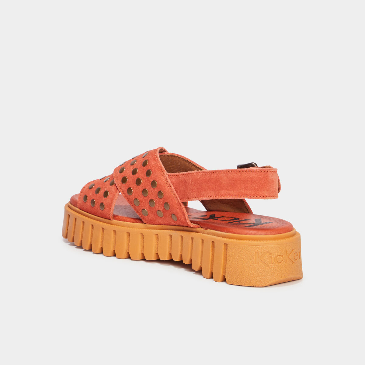 Sandales plateformes en cuir Kickers orange clair femme