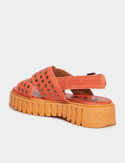 Sandales plateformes en cuir Kickers orange clair femme