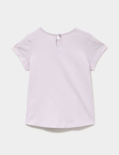 T-shirt paillettes manches courtes coton parme b&eacute;b&eacute; fille