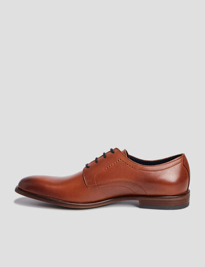 Derbies &agrave; lacets en cuir lisse marron homme