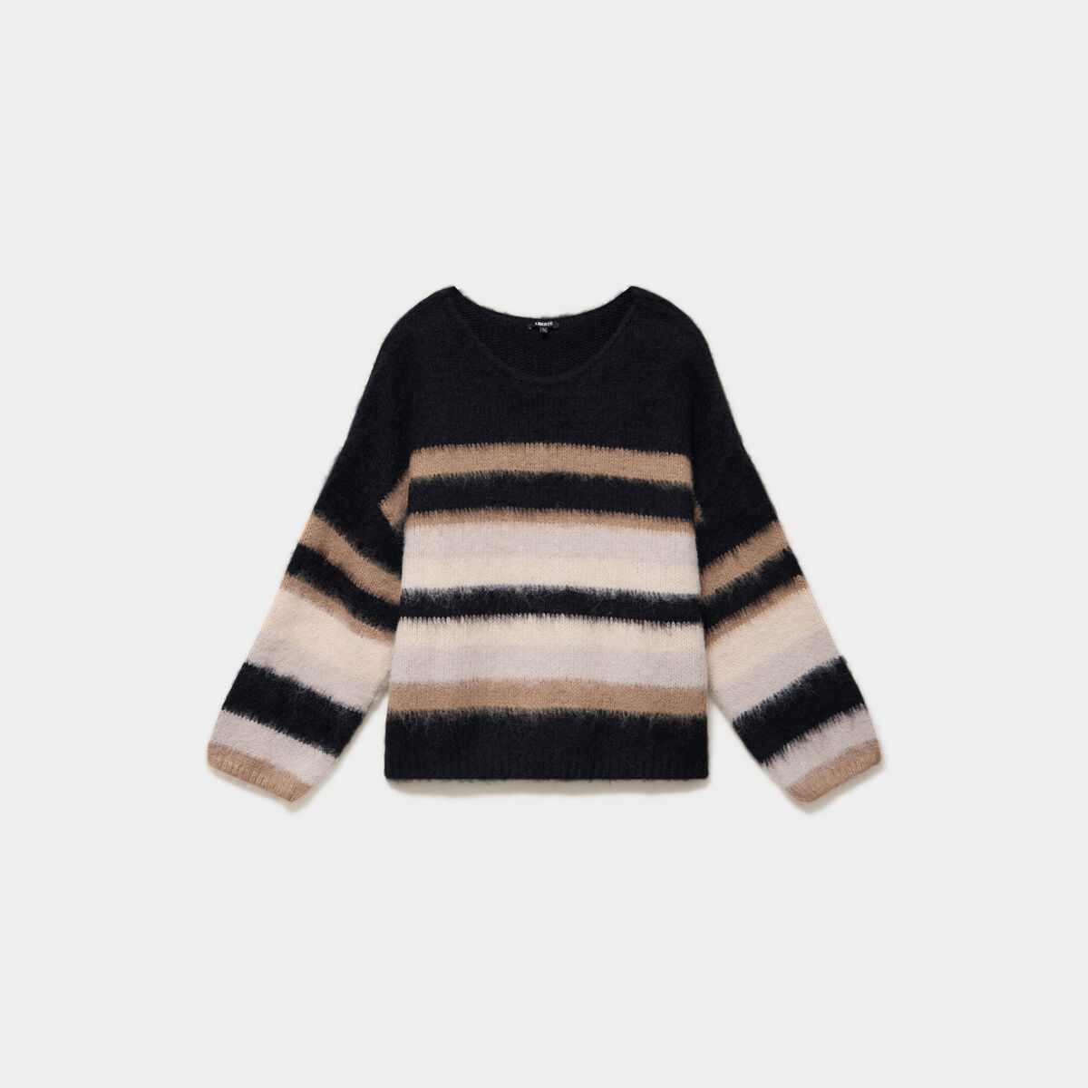 Pull col rond manches longues beige femme grande taille