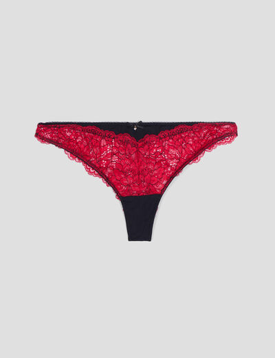 Culotte tanga à micro dentelle rouge femme