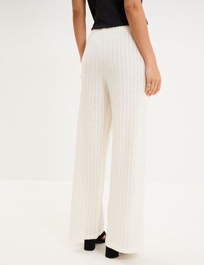 Pantalon large effet crochet &eacute;lastiqu&eacute; ecru femme