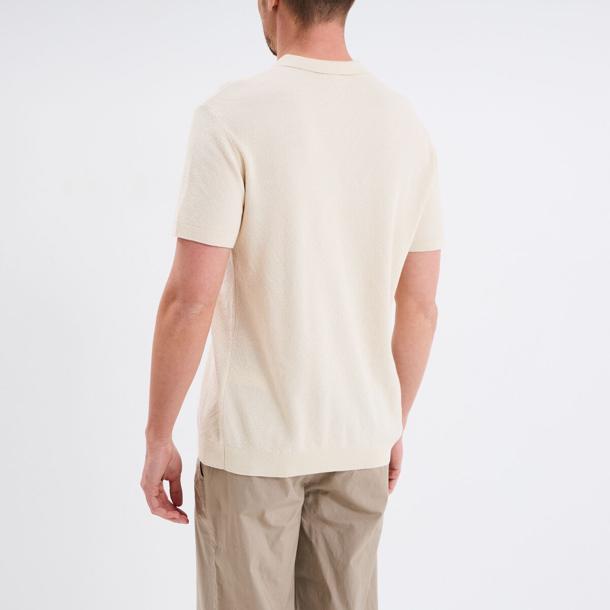 Polo col zipp&eacute; manches courtes coton ecru homme