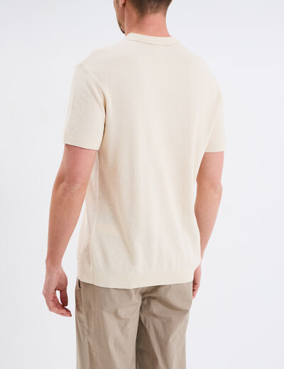 Polo col zipp&eacute; manches courtes coton ecru homme