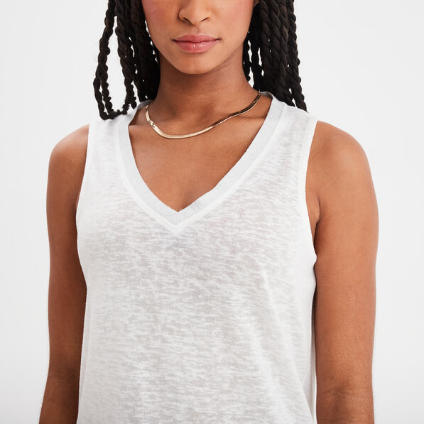 Débardeur col en V sans manches blanc femme