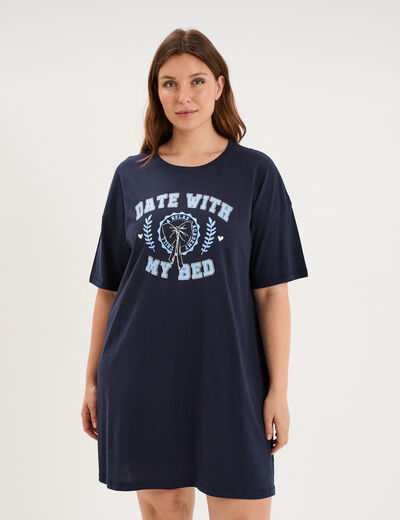 Chemise de nuit courte coton bleu marine femme grande taille