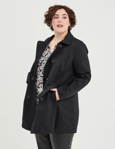 Trench boutonné ceinturé noir femme grande taille