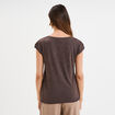T-shirt col v poche poitrine marron fonc&eacute; femme
