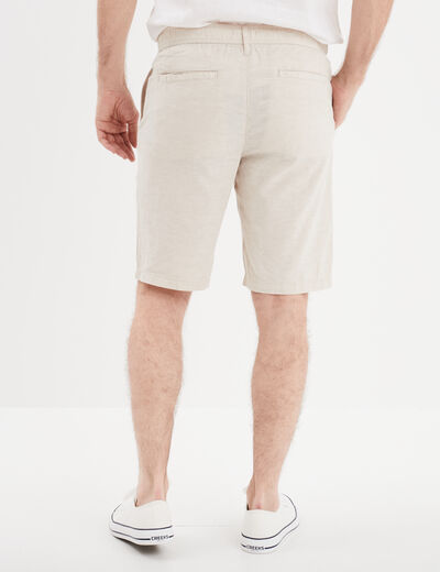 Bermuda chino &agrave; coulisse lin m&eacute;lang&eacute; gris clair homme