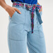 Jean mom cropped taille haute &agrave; ceinture denim triple stone femme