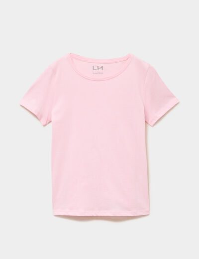 T-shirt manches courtes en coton rose clair fille